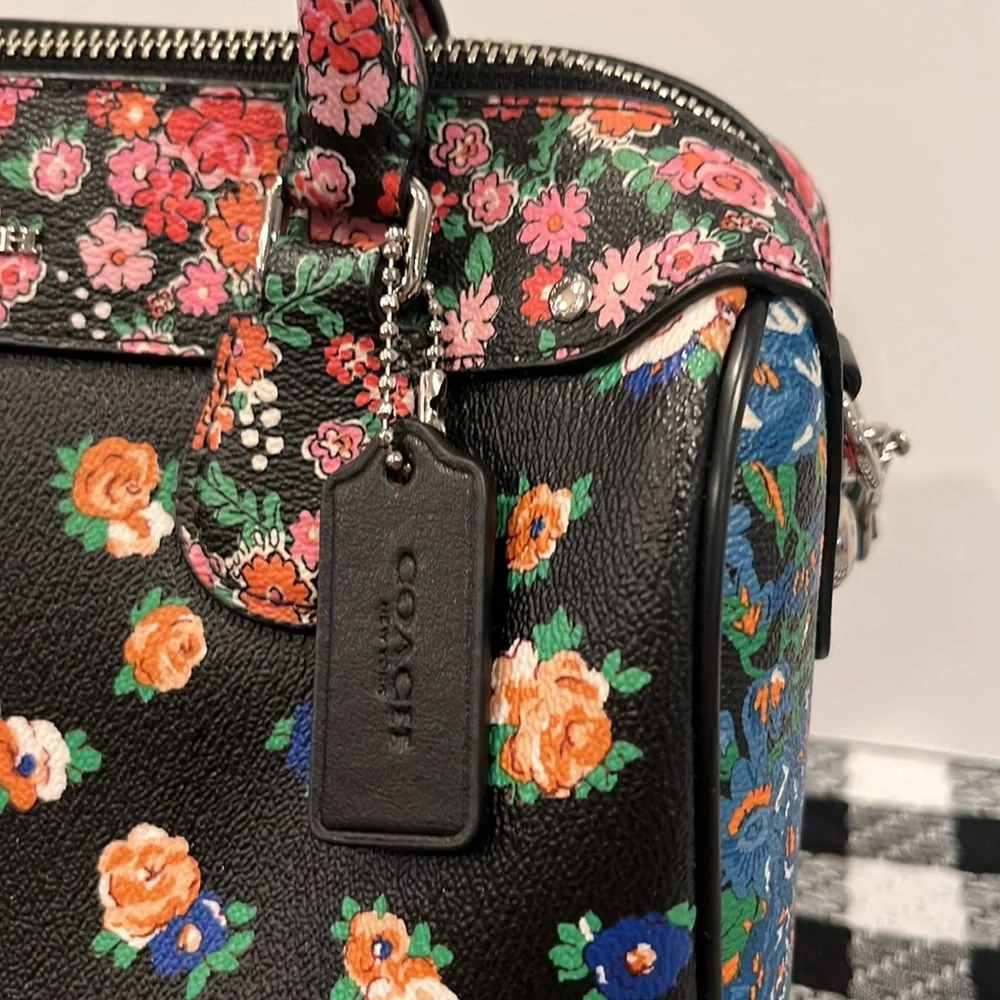 Coach Mini Bennett Black Satchel In Floral Mix Pattern Crossbody Silver Hardware - Picture 3 of 13